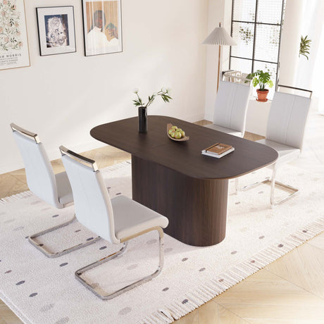 63 'medieval modern brown style MDF dining table and PU armless dining chair set 4. Assemble Desktop and Silver plated metal leg dining chair set, suitable for home&kitchen - sold by Home Elegance USA