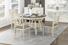 Contemporary Farmhouse Style Round Dining 5Pcs Set Table and 4x Side Chairs Wooden Furniture Antique White Gray Finish