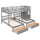 Full Over Twin & Twin Bunk Bed, Wood Triple Bunk Bed with Drawers and Guardrails (Gray) - sold by Home Elegance USA