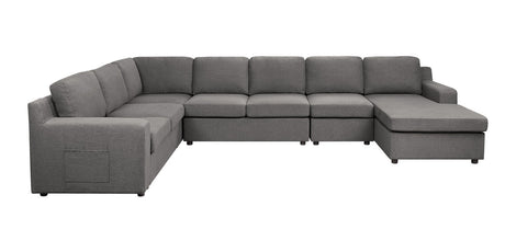 Waylon 145.5' Gray Linen 7-Seater U-Shape Sectional Sofa Chaise with Pocket - sold by Home Elegance USA