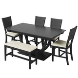 TOPMAX Modern Style 6-Piece Wood Dining Table Set with Half Round Legs, Gray, Rubber Wood, Spacious Design