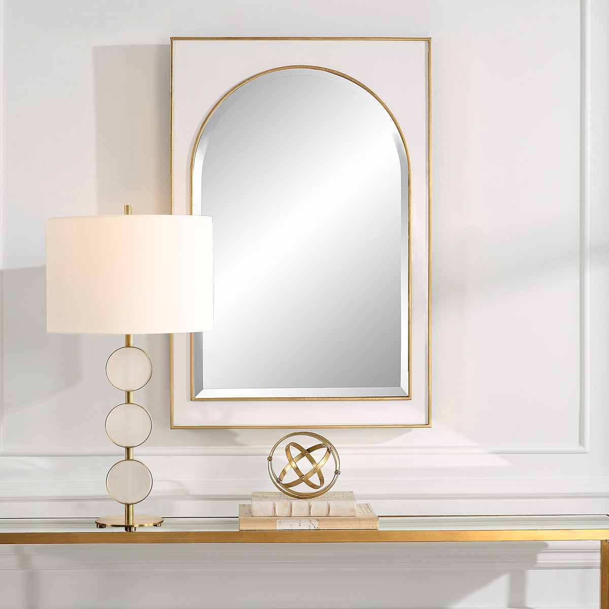 Crisanta Gloss White Arch Mirror by Uttermost - View 2