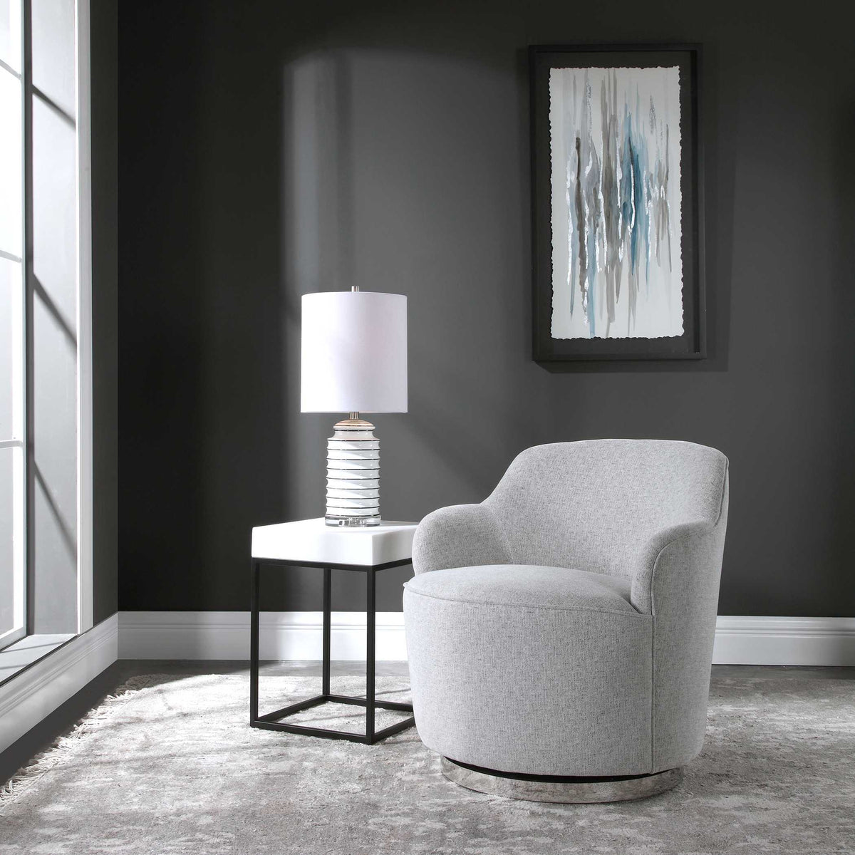 Hobart Casual Swivel Chair - Light Gray by Uttermost - View 3