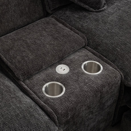 Modern Chenille Upholstered Sectional Sofa with Ottomans, USB Ports, Cup Holders, and Storage in Grey - sold by Home Elegance USA