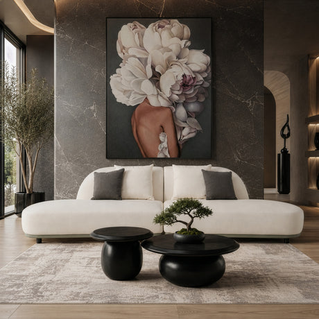 Falcone - Contemporary Off-White + Grey Bonded Leather Curved Sectional Sofa - View Image 1