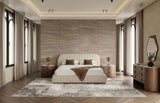 Eastern King Hortman + Chelton - Modern Beige Velvet + Walnut 4-Piece Bedroom Set