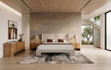 Eastern King Newhart - Modern Beige Fabric + Natural Oak 4-Piece Bedroom Set