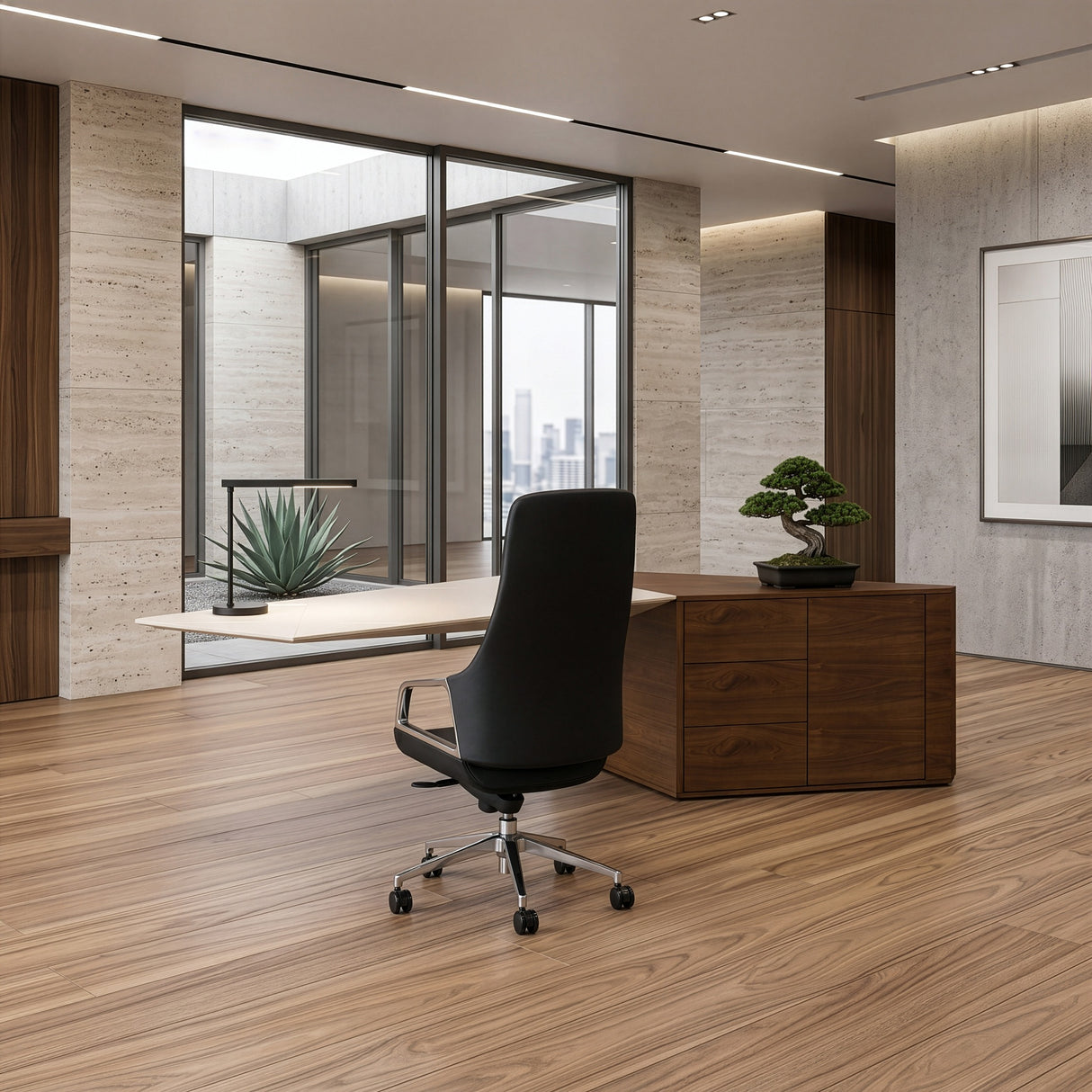 Pilot - Modern Dark Walnut + Beige Leather Desk - View Image 1