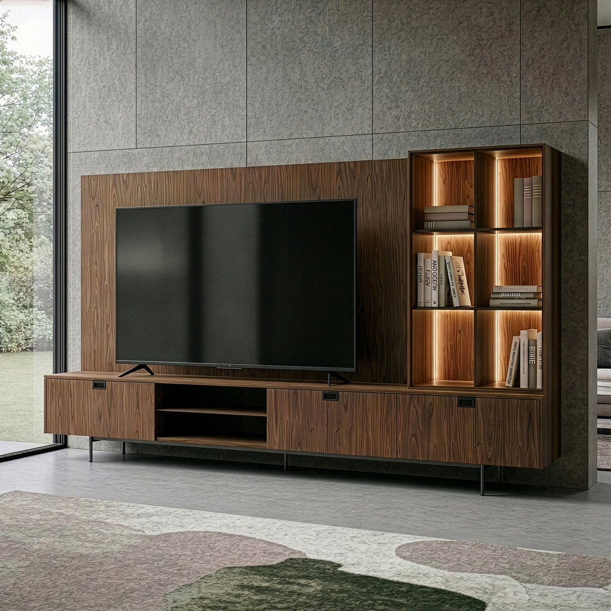 Raskin - Contemporary Walnut Entertainment Center w/ LED Lighting - View Image 1