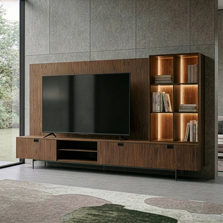 Raskin - Contemporary Walnut Entertainment Center w/ LED Lighting - View Image 1