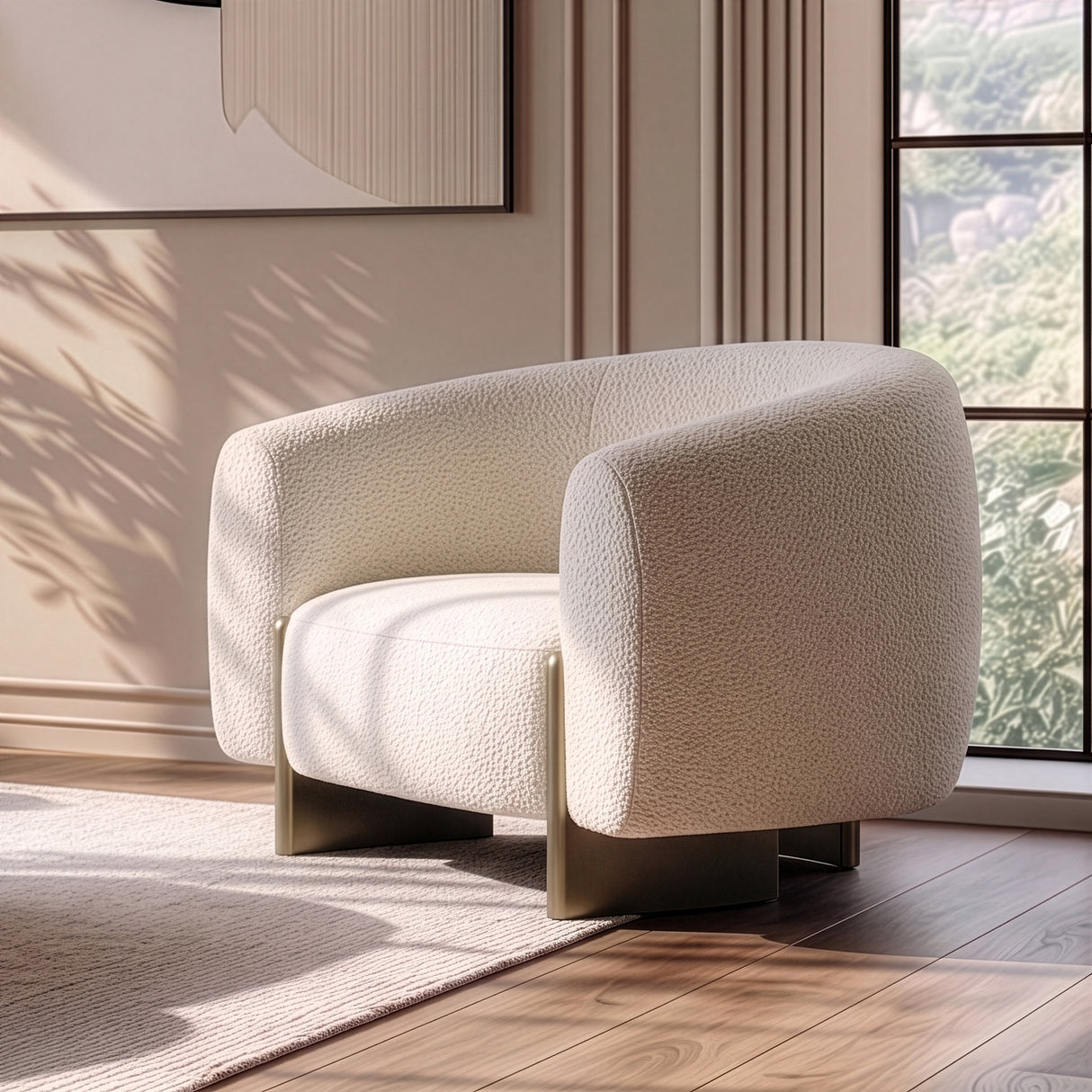 Thrive - Modern Beige Fabric + Antique Brass Accent Chair - View Image 1