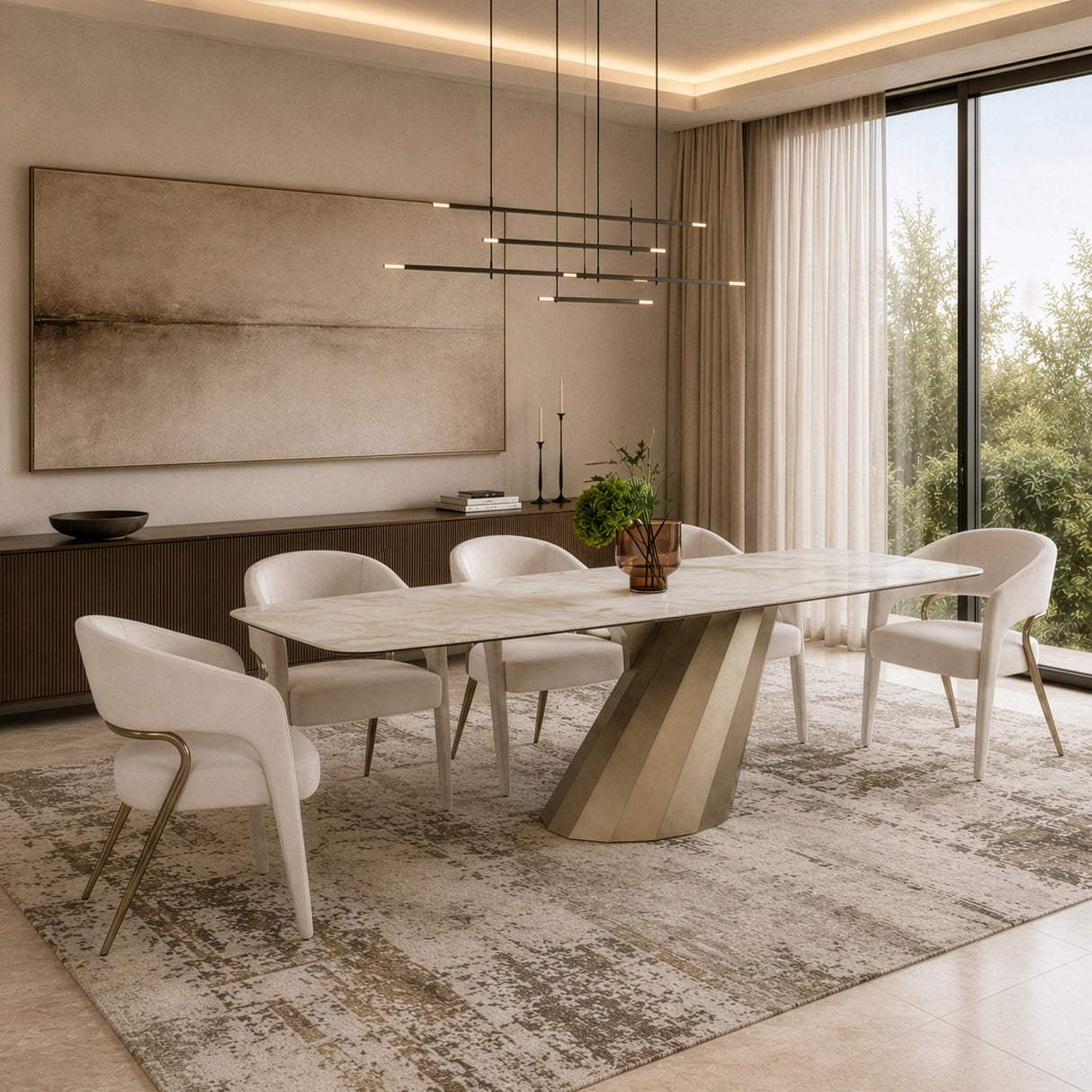 Vela - Modern Ceramic + Brass Dining Table - View Image 1
