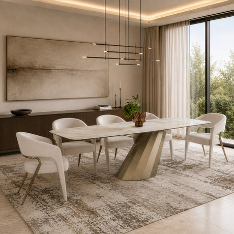 Vela - Modern Ceramic + Brass Dining Table - View Image 1