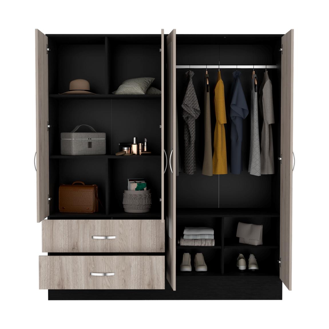 Armoire Ron, Bedroom, Black / Light Gray - sold by Home Elegance USA