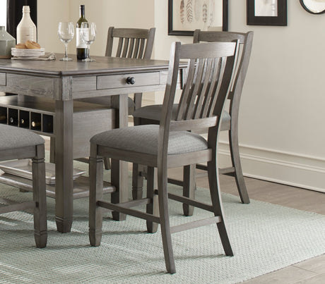 Antique Gray Dining Furniture Counter Height Table w Drawers Wine Rack Shelf and 4x Counter Height Chairs 5pc Dining Set Classic Style - sold by Home Elegance USA
