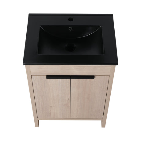 24 Inch Freestanding Bathroom Vanity with Black Ceramic Sink & 2 Soft - Close Cabinet Doors (BVB02424PLO - G - BL9060BK),W1286S00016 - W999S00078 - image - 17