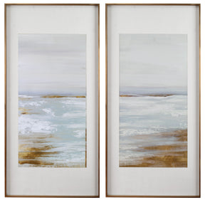 Coastline Framed Prints (Set of 2) - Light Brown / White by Uttermost - View 1