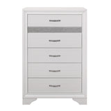Glamorous White Finish 1pc Chest of Drawers Faux Crystals Pulls Silver Glitter Hidden Drawers Wooden Modern Bedroom Furniture