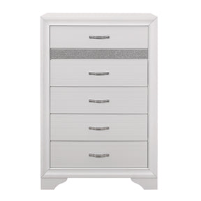 Glamorous White Finish 1pc Chest of Drawers Faux Crystals Pulls Silver Glitter Hidden Drawers Wooden Modern Bedroom Furniture