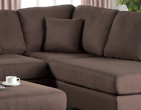 Chocolate Color 3pcs Sectional Living Room Furniture Reversible Chaise Sofa And Ottoman Polyfiber Linen Like Fabric Cushion Couch - sold by Home Elegance USA