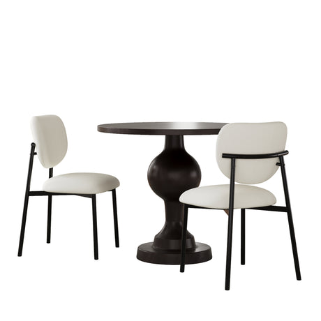 3- Piece Dining Set,Upholstered Dining Chairs With Metal Legs (Set of 2) (Beige+Black) + Round Dining Table - sold by Home Elegance USA
