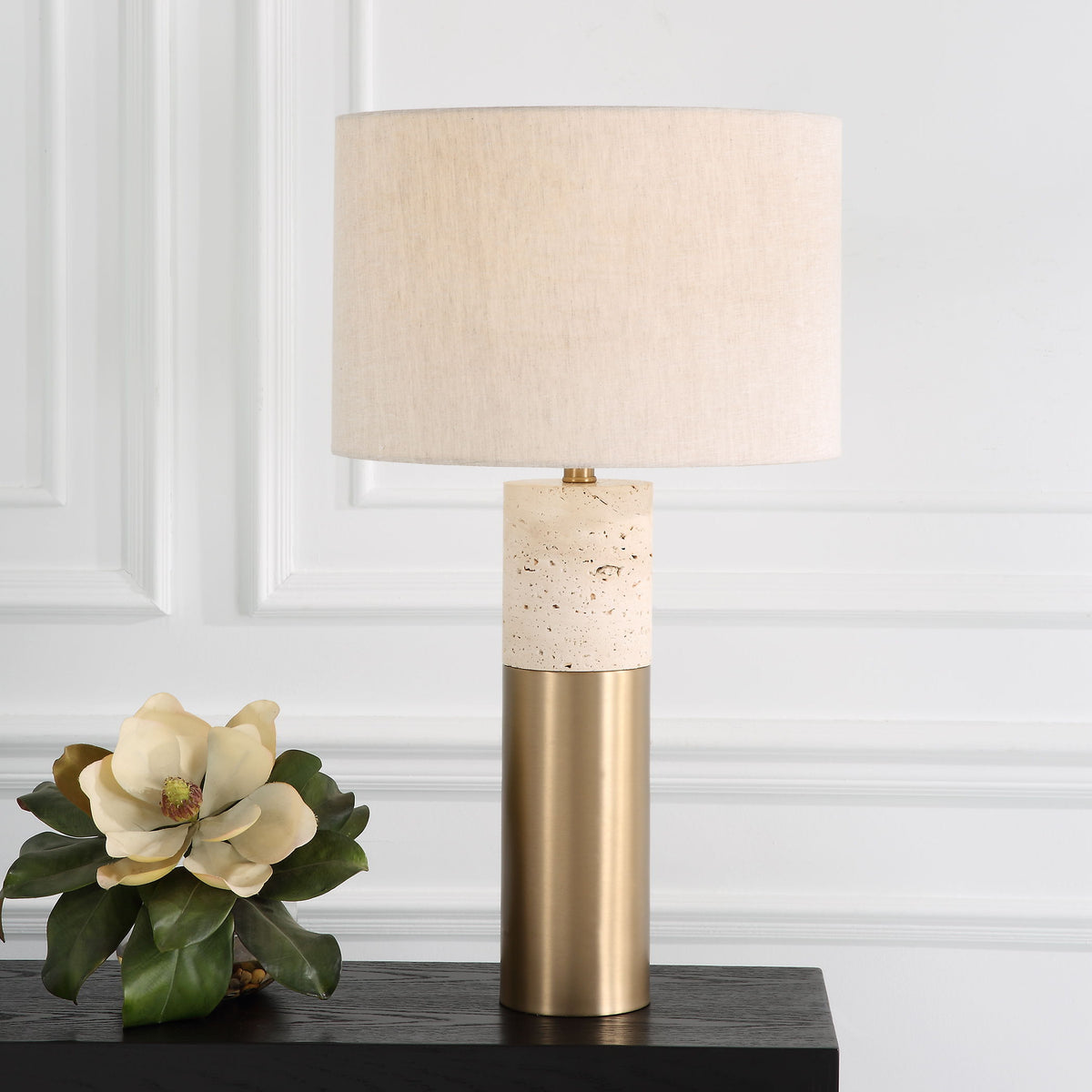 Gravitas Elegant Brass & Stone Lamp - White by Uttermost - View 2