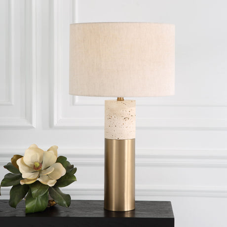 Gravitas Elegant Brass & Stone Lamp - White by Uttermost - View 2