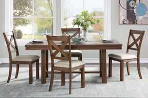 Brown Finish Dining Set 5pcs Rectangular Table and Side Chairs Beige Upholstered Seat Transitional Kitchen Dining Furniture - sold by Home Elegance USA
