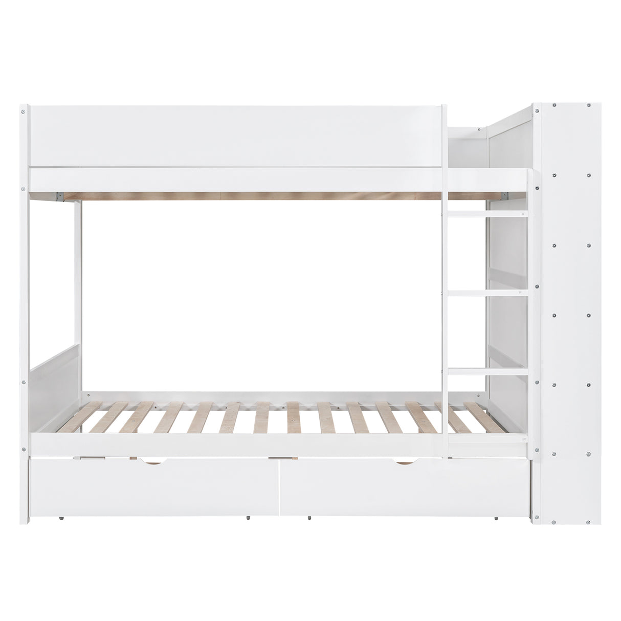 Full over Full Bunk Bed With 2 Drawers and Multi-layer Cabinet, White - Home Elegance USA