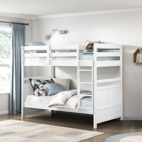 Bunk Bed Twin Over Twin White Finish Sturdy Wood Frame Guard Rails Youth Bedroom Furniture 1pc - sold by Home Elegance USA