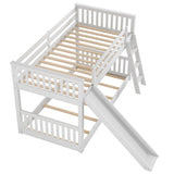 White Twin over Twin Bunk Bed with Convertible Slide and Ladder, Pine Wood, 79.1''L x 42.1''W x 49.4''H