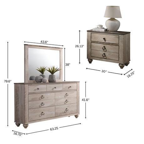 Imerland Contemporary White Wash Finish 5-Piece Bedroom Set-King Bed, Dresser, Mirror, 2 Nightstands - sold by Home Elegance USA