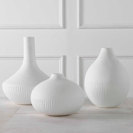 Apothecary Satin White Vases (Set of 3) by Uttermost - View 3