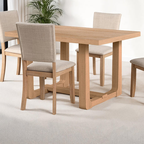 Transitional Style 5pc Dining Set Natural Finish Dining Table Trestle Base Table 4x Side Chairs Dining Room - sold by Home Elegance USA