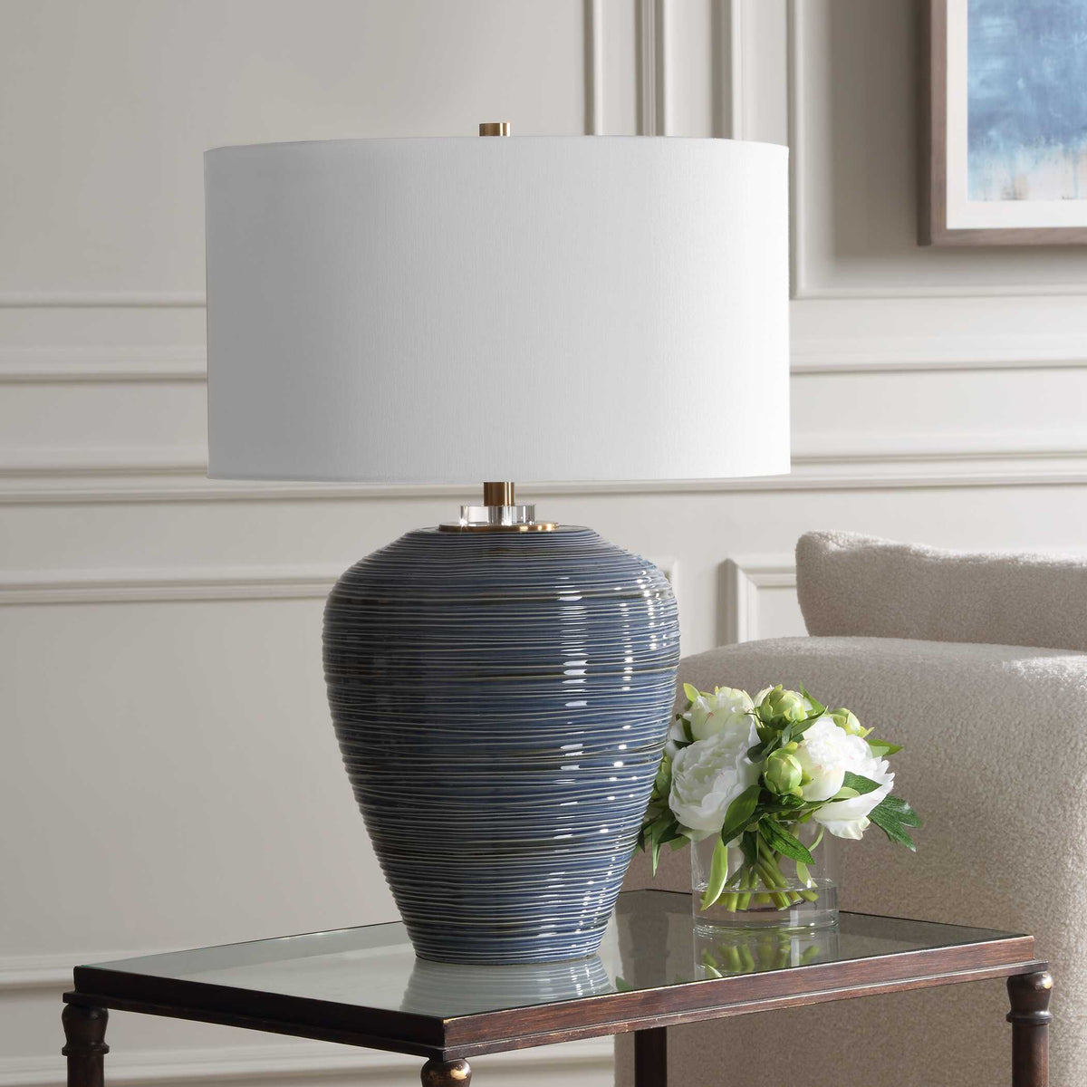 Moher Glossy Blue Table Lamp by Uttermost - View 3