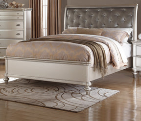 Silver Faux Leather Tufted Headboard 1pc California King Size Bed Bedroom Furniture Luxurious Look Bedframe
