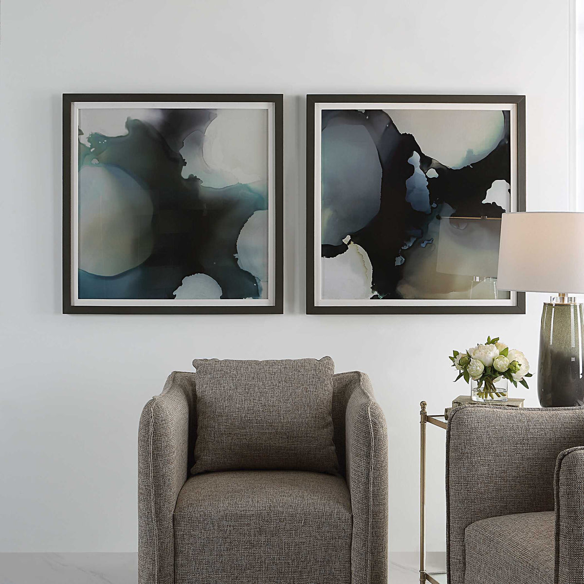 Telescopic Abstract Framed Prints (Set of 2) - Black / Blue by Uttermost - View 2
