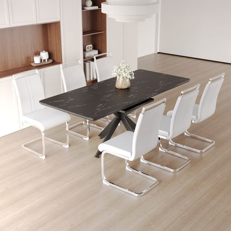 62.4' extendable 78.15' dining Table Set for 6-8 Person for Dining Room,C-shaped Tube Soft padded armless dining chair and Very large Dining Room Table Kitchen Table Chair Set with metal Legs - sold by Home Elegance USA