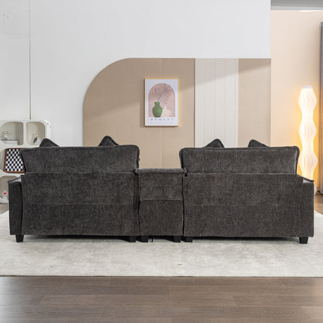 Modern Chenille Upholstered Sectional Sofa with Ottomans, USB Ports, Cup Holders, and Storage in Grey - sold by Home Elegance USA