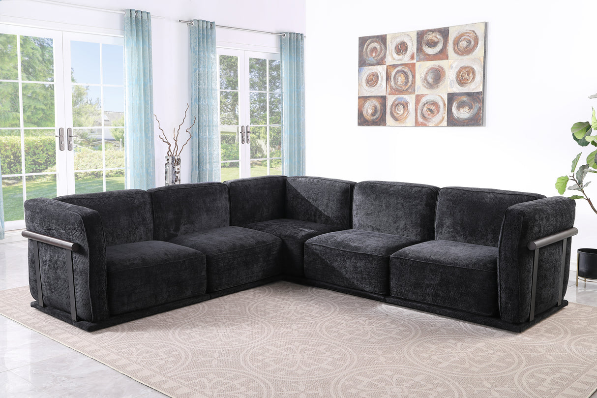 120' length , Fashionable modular sofa with iron and wood frame chenille sofa, black ,uitable for living room