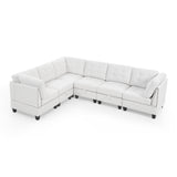 L shape Modular Sectional Sofa,DIY Combination,includes Three Single Chair and Three Corner ,Ivory Chenille - Home Elegance USA