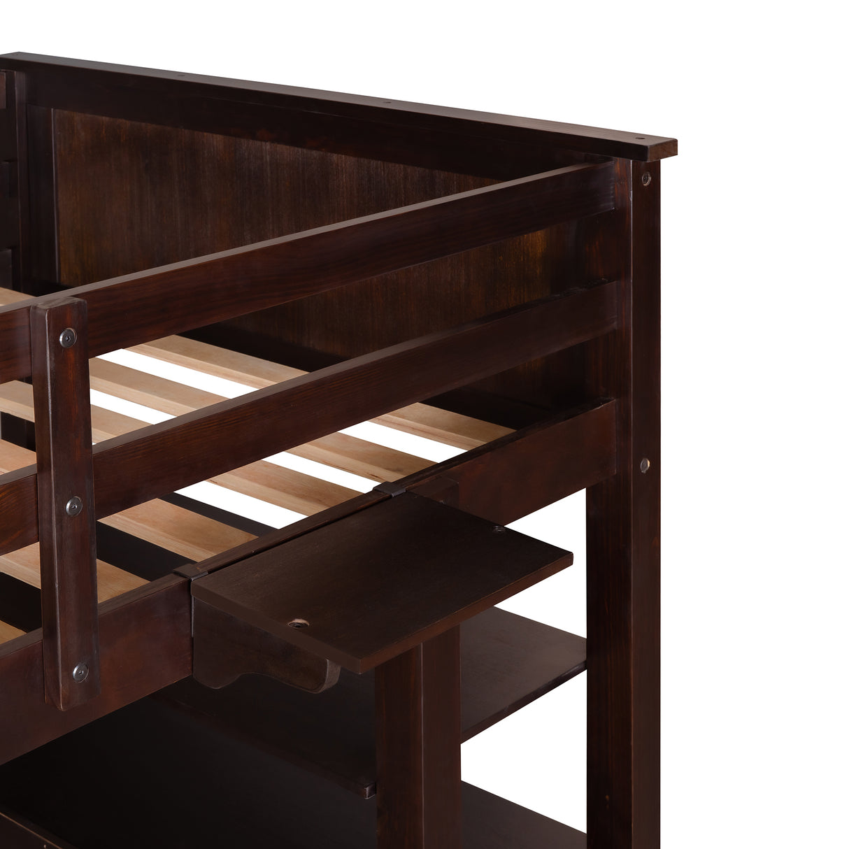 Twin size Loft Bed with Drawers and Desk, Wooden Loft Bed with Shelves - Espresso(OLD SKU: LT001530AAP) - Home Elegance USA