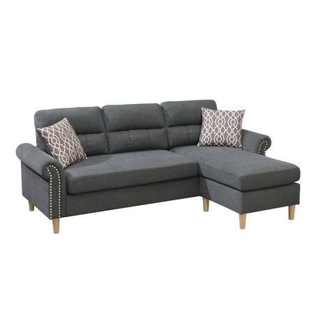 Slate Color Polyfiber Reversible Sectional Sofa Set Chaise Pillows Plush Cushion Couch Nailheads - sold by Home Elegance USA