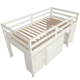 Low Study Twin Loft Bed with Cabinet and Rolling Portable Desk - White (OLD SKU :LP000113AAK) Home Elegance USA