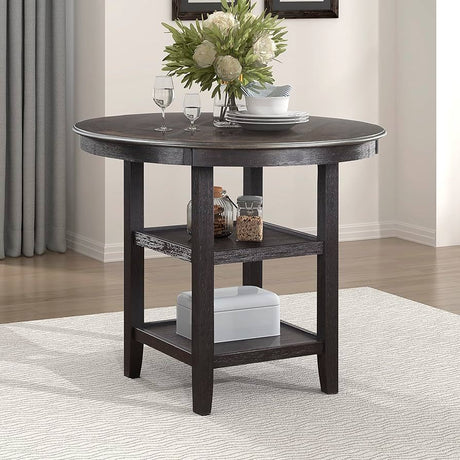 Transitional Style Gray Finish 5pc Counter Height Dining Table Set 1x Table 4x Chairs Round Table Open Shelves Padded Seat And Back - sold by Home Elegance USA