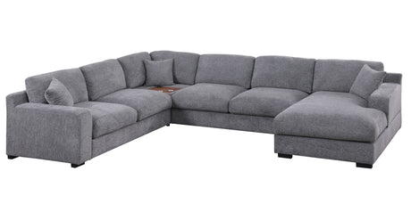 Celine 128'W Light Gray Chenille Fabric Corner Sectional Sofa with Right-Facing Chaise, Cupholders, and Charging Ports - sold by Home Elegance USA