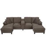 Modern U-shaped Sectional Sofa with Storage Ottomans, Corduroy Upholstered, Brown, 116.9' Long