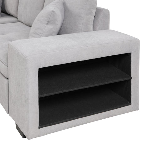 Modern Reversible L-Shape Pull Out Sleeper Sofa with Storage Chaise and Stools, Gray Linen, 104.5' - sold by Home Elegance USA