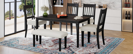 6-Piece Retro Dining Room Set, Classic Kitchen Furniture Set, Wooden Rectangular Table and 4 Chairs with Bench for kitchen & Dining Room, Easy Assembly, Space Saving, DOVETAIL GREY - sold by Home Elegance USA