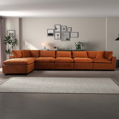 Hayward Modern Oversized Velvet Modular Sectional Sofa in Burnt Orange - sold by Home Elegance USA
